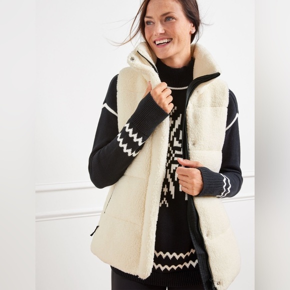 Talbots Jackets & Blazers - T by Talbots Quilted Sherpa Cream & Black Puffer Vest size Large